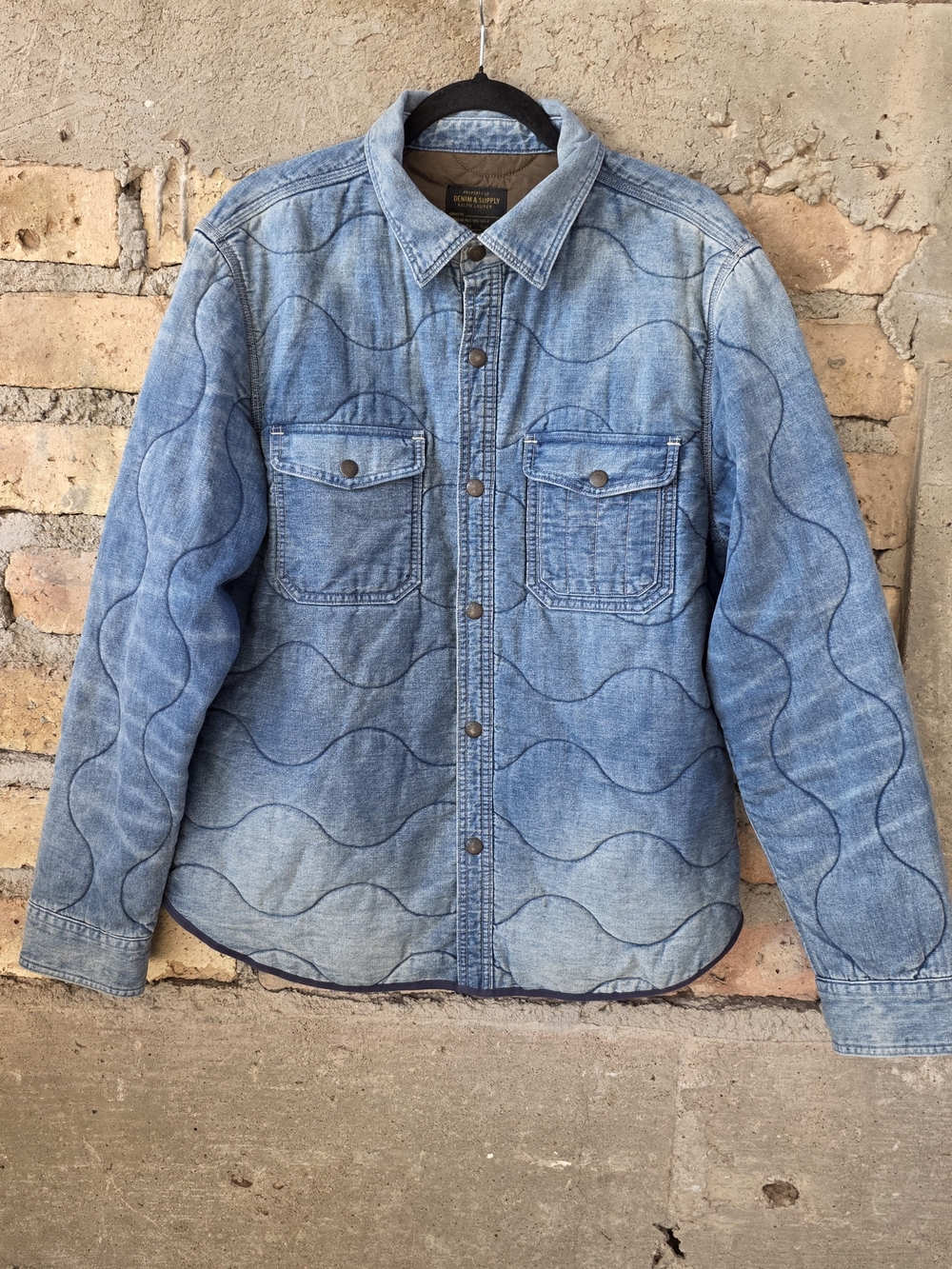 Denim & Supply Ralph Lauren Quilted Denim Jacket Shirt Shacket Men Size Large